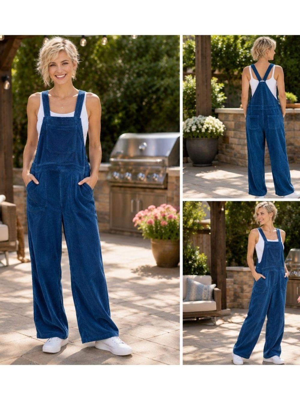 FARM Rio Blue Corduroy Wide-Leg Womens Overalls